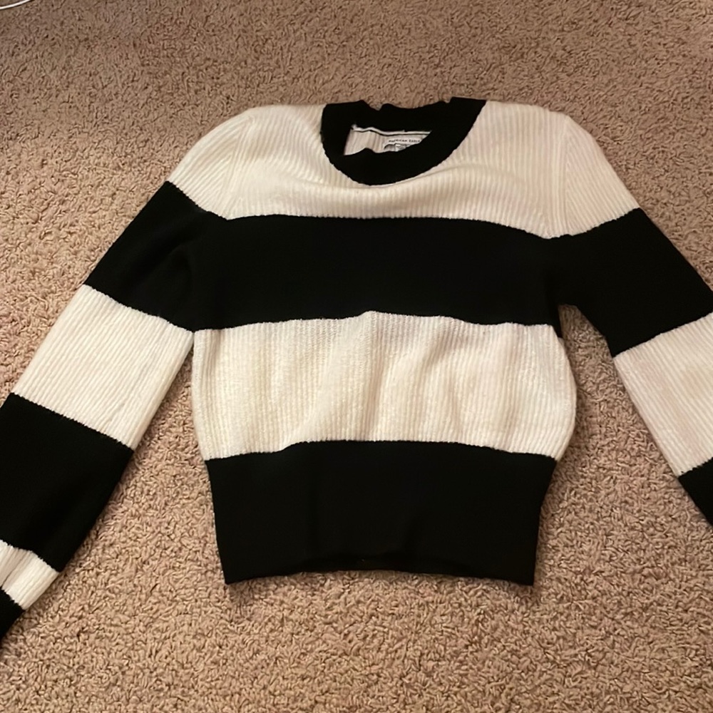 Cropped black and white striped American Eagle sweater